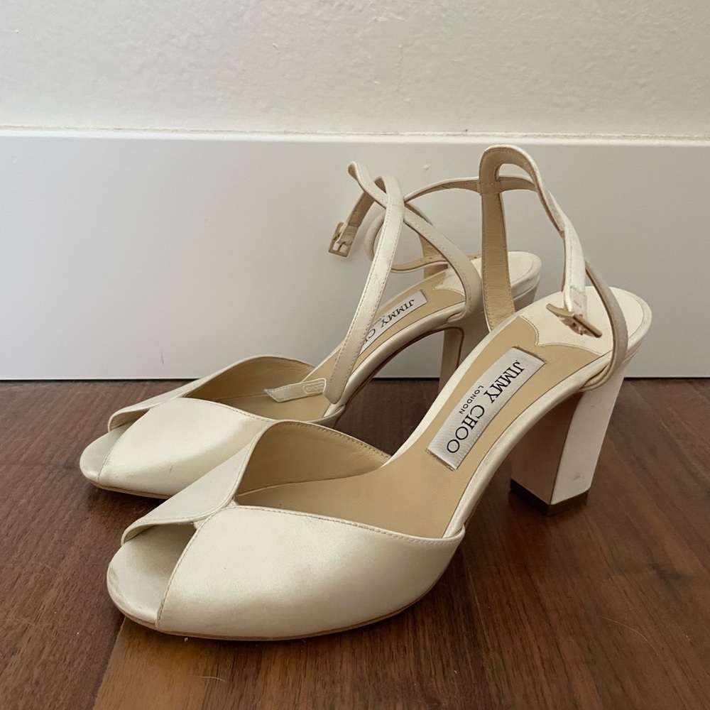 Jimmy Choo Ivory Satin Sacaria Heels